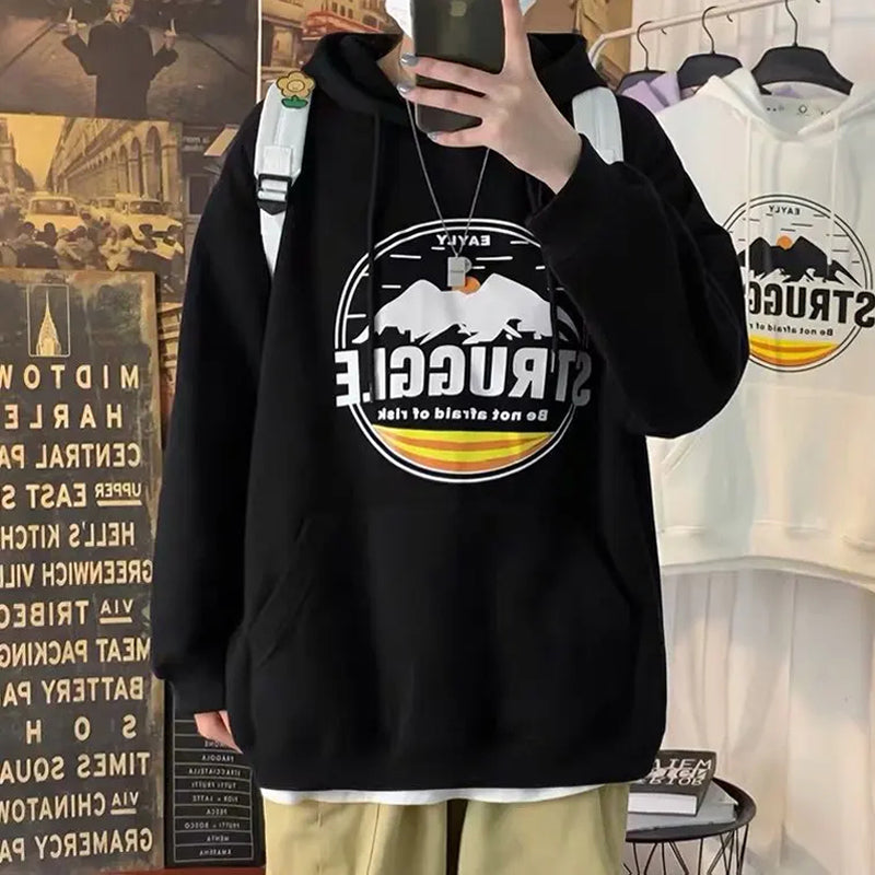 Men's Hooded Sweatshirt with Big Pocket Pullover Top