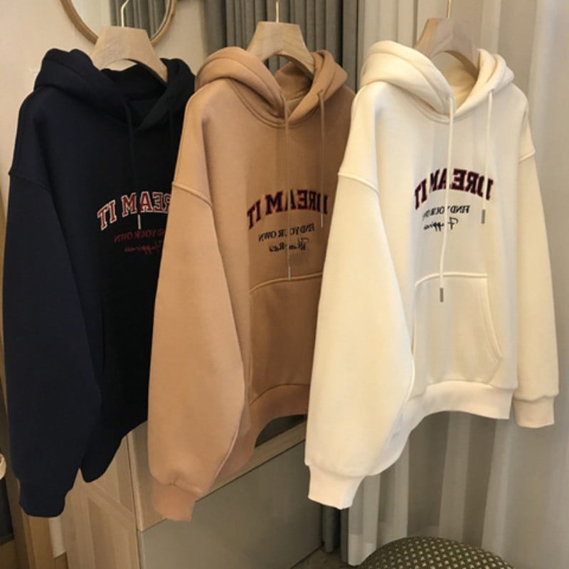 Fleece-lined Hooded Sweatshirt for Women (Loose Fit)