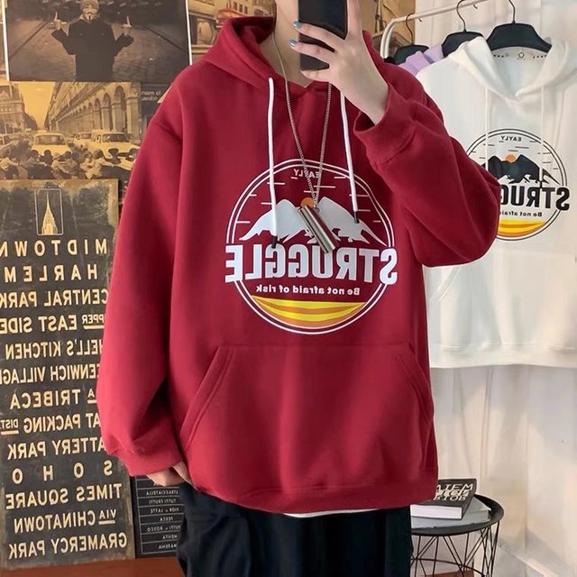 Men's Hooded Sweatshirt with Big Pocket Pullover Top