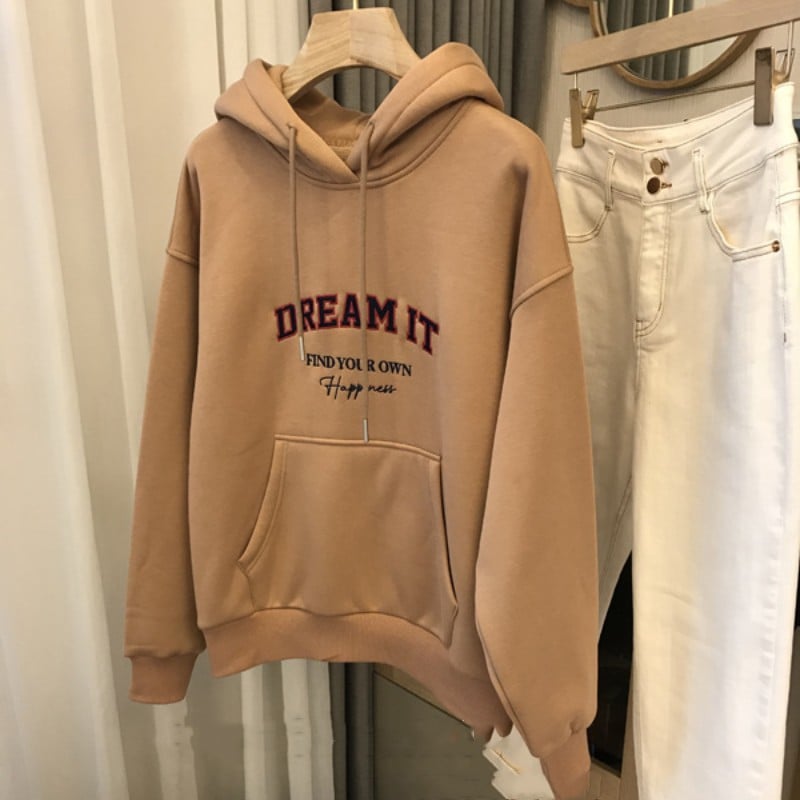 Fleece-lined Hooded Sweatshirt for Women (Loose Fit)