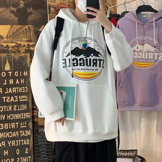 Men's Hooded Sweatshirt with Big Pocket Pullover Top